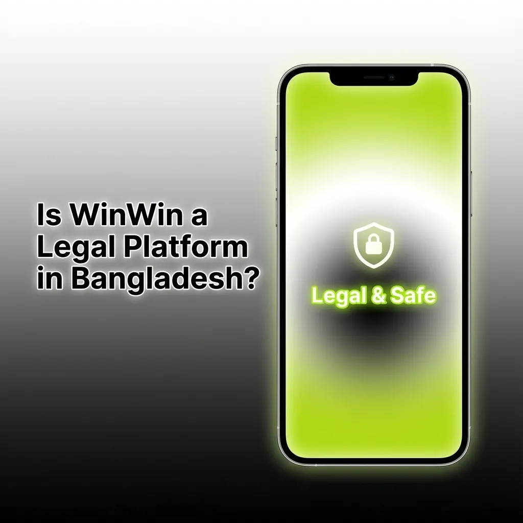 Illustration asking if WinWin is legal in Bangladesh, with icons for security, fairness, licensing, and responsible gambling