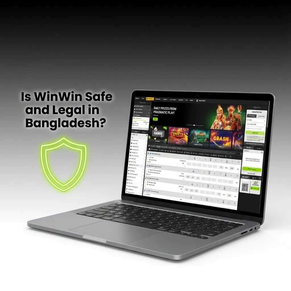 Infographic explaining WinWin’s Curaçao license, SSL encryption, secure payments, KYC checks, and safety for Bangladeshi users